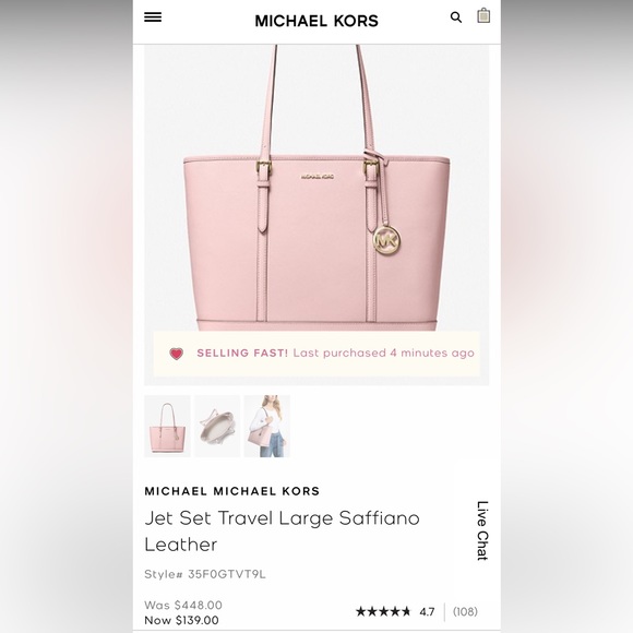 Michael Kors Jet Set Tote Powder Pink Leather - Picture 6 of 9